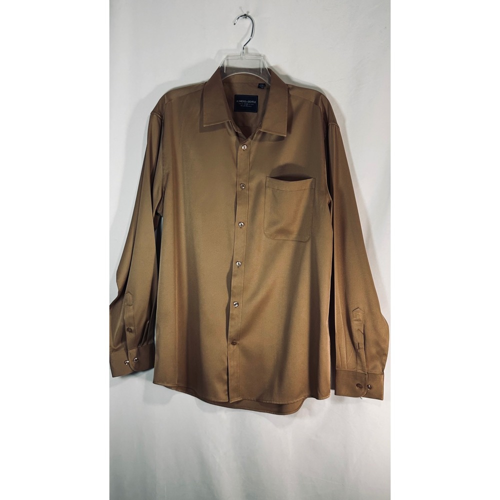 Alimens & Gentle Flex Mens Dress Shirt Tan Long Sleeve L-Tall Wrinkle Free